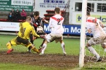 Lawrence Shankland saw this effort blocked. Pars v Airdrieonians 18th January 2014.