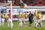 Pars v East Fife 22nd March 2014. Ball is cleared off the line by Liam Buchanan!