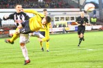 Pars v Falkirk 26th December 2012. Ryan Wallace is denied by this block.