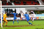 Pars v Airdrie Utd. 12th January 2013. Andy Kirk hits the post with this effort. (1of2)