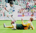 Pars v Celtic 9th August 2003. Barry Nicholson v Neil Lennon.