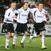 Pars v Queen of the South 22nd December 2007. <s>James Nesbitt</s> Nick Phinn celebrates with Calum Woods and Bobby Ryan