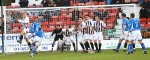 Pars v Queen of the South 31st January 2009. Pars defend free-kick outside the box.